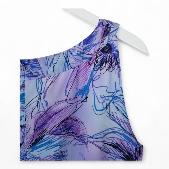 ST. JOHN Silk Blouse Scoop Neck Abstract Floral Sleeveless - Size 16 - Picture 4 of 7